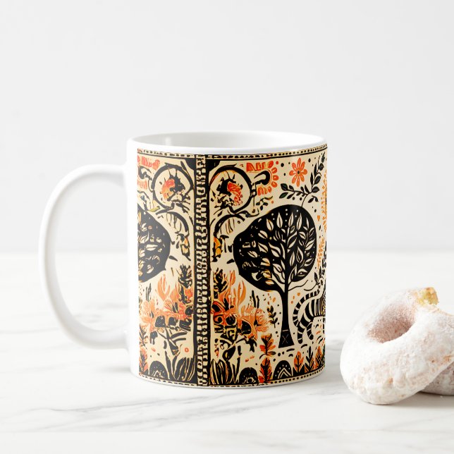 einfaches madhubanisches Gemälde Kaffeetasse (Mit Donut)