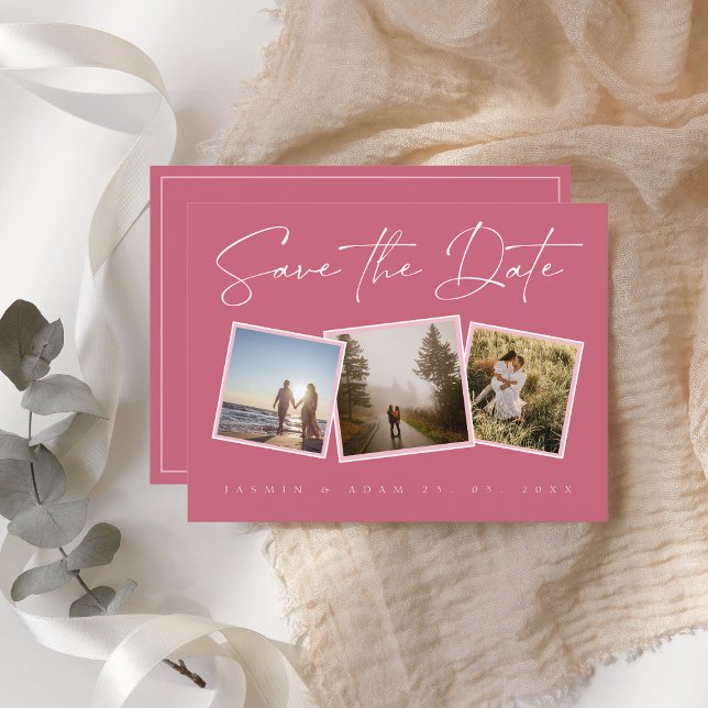 Einfaches Magenta-rosa Foto Hochzeit Sichern Sie d Ankündigungspostkarte (Von Creator hochgeladen)