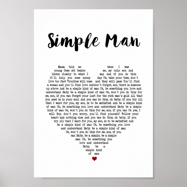 Einfaches Man Heart Song Lyrica Kunst, Dichtung un Poster (Vorne)