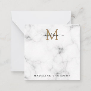 Einfaches Marmor-Gold Mädchen-Script Monogramm Qua Mitteilungskarte