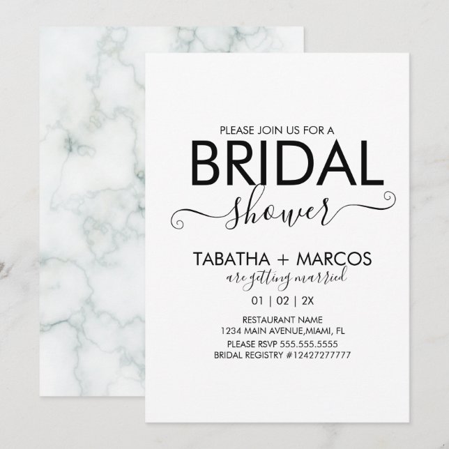 Einfaches Marmormuster-Script BRIDAL Shower Einladung (Vorne/Hinten)