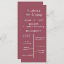 Einfaches Maroon-Personalisiert-Hochzeitsprogramm