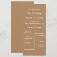 Einfaches maßgeschneidertes Braun-Hochzeitsprogram
