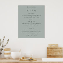 Einfaches Menü auf Silvery Sage Green Wedding
