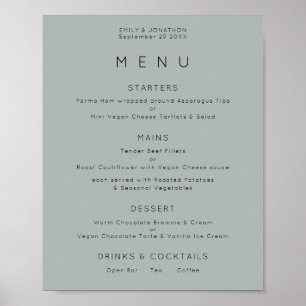 Einfaches Menü auf Silvery Sage Green Wedding Poster