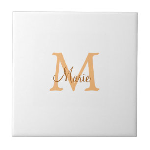 einfaches minimal add name monogramm orange braun  fliese