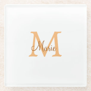 einfaches minimal add name monogramm orange braun glasuntersetzer