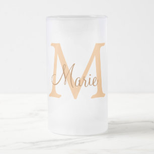 einfaches minimal add name monogramm orange braun  mattglas bierglas