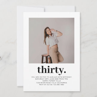 Einfaches Minimal Foto 30. Geburtstag Einladung