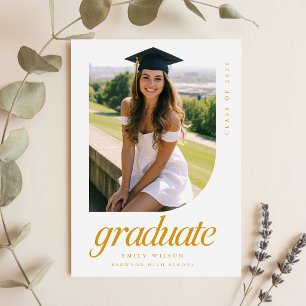 Einfaches Minimal-Foto Gold Schriftzug Abschlussfe Postkarte