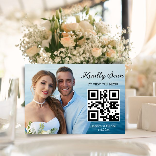 einfaches Minimal-QR-Menü Hochzeitsmenü Foto Chic Tischnummer (Von Creator hochgeladen)