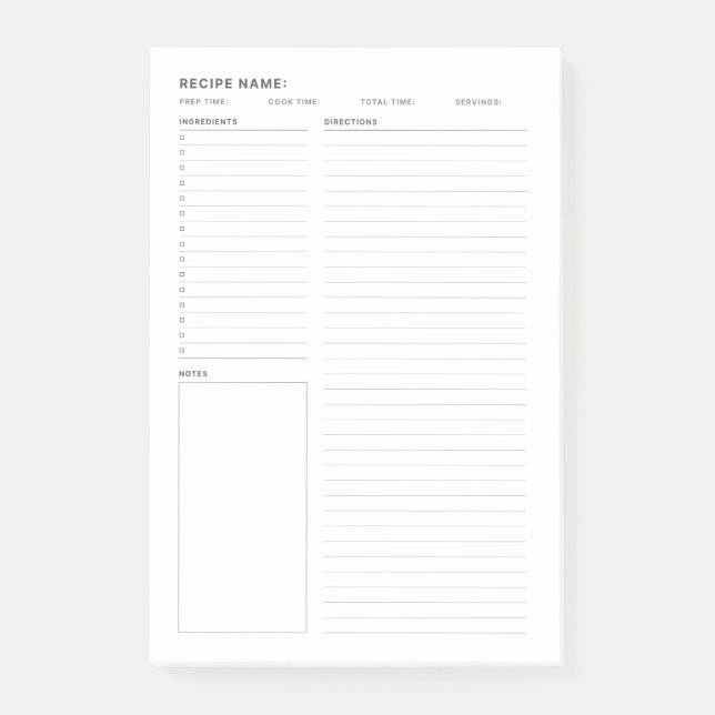 Einfaches Minimal Rezept Buch Post-it Klebezettel (Vorderseite)