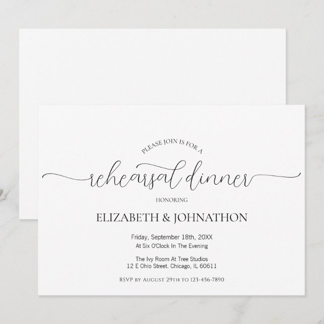 Einfaches Minimal Script Hochzeit Probe Dinner Einladung (Vorne/Hinten)