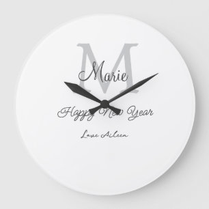 einfaches minimales frohes neues jahr monogramm gr große wanduhr
