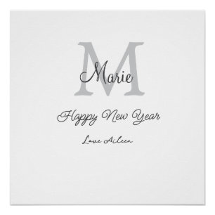 einfaches minimales frohes neues jahr monogramm gr poster