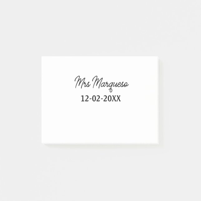 einfaches minimales Monogramm Frau Herr Name Datum Post-it Klebezettel (Vorderseite)