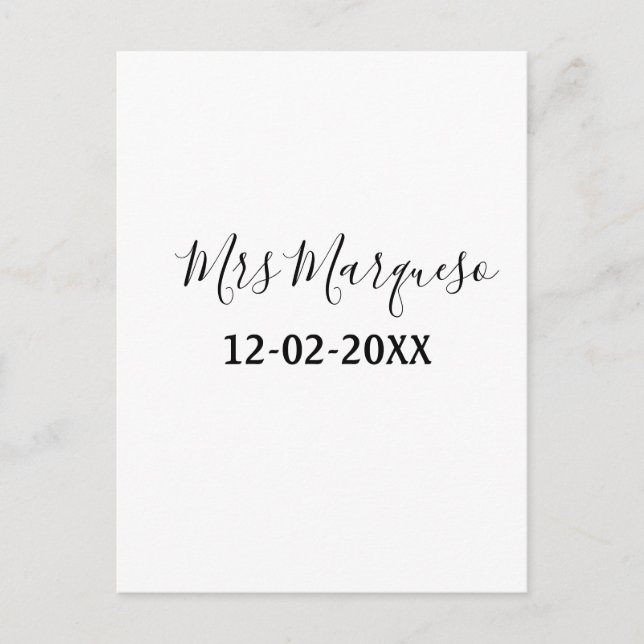 einfaches minimales Monogramm Frau Herr Name Datum Postkarte (Vorderseite)
