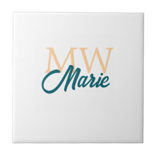 einfaches minimales Monogramm mit Namen orange bla Fliese