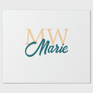 einfaches minimales Monogramm mit Namen orange bla Geschenkpapier