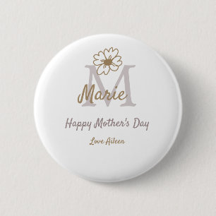 einfaches minimales Muttertagsmonogramm goldgrau f Button