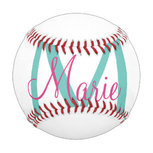 einfaches minimales Namen-Monogramm grün pink blau Baseball