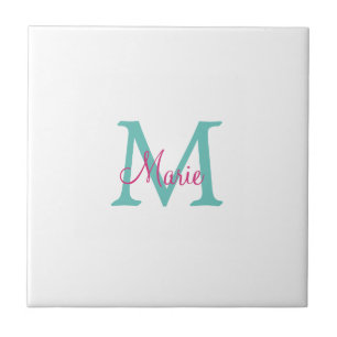 einfaches minimales Namen-Monogramm grün pink blau Fliese