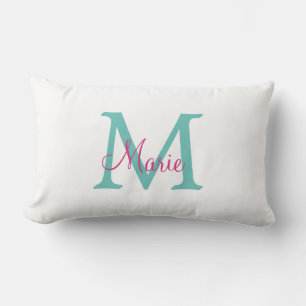 einfaches minimales Namen-Monogramm grün pink blau Lendenkissen