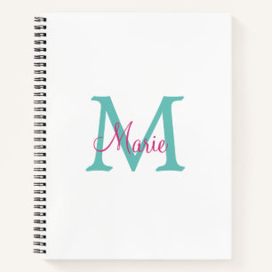 einfaches minimales Namen-Monogramm grün pink blau Notizbuch
