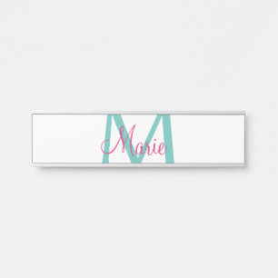einfaches minimales Namen-Monogramm grün pink blau Türschild