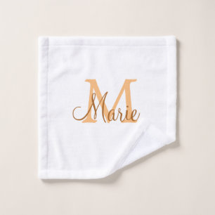 einfaches minimales Namen-Monogramm orange braun t Badhandtuch Set