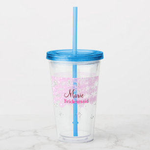 einfaches minimales Namen-Monogramm rosa Brautjung Acryltrinkbecher