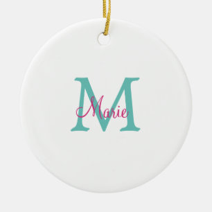 einfaches minimales Namenmonogramm grün pink blau Keramik Ornament
