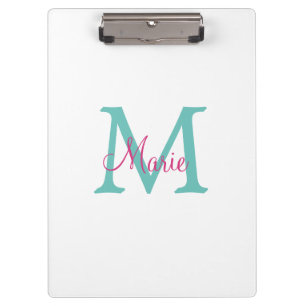 einfaches minimales Namenmonogramm grün pink blau  Klemmbrett