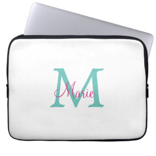 einfaches minimales Namenmonogramm grün pink blau Laptopschutzhülle