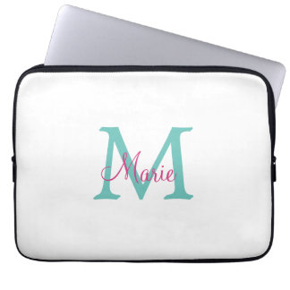 einfaches minimales Namenmonogramm grün pink blau Laptopschutzhülle