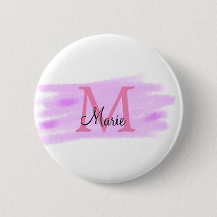 einfaches minimales Namenmonogramm rosa Aquarell Button