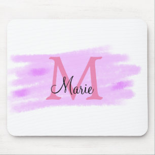 einfaches minimales Namenmonogramm rosa Aquarell Mousepad