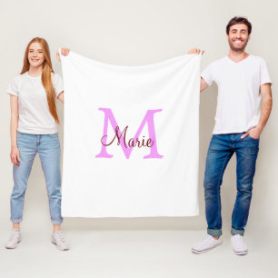 einfaches minimales Namenmonogramm rosa rot  Fleecedecke
