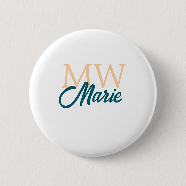 einfaches minimales Namensmonogramm orange blau fe Button (Vorderseite)