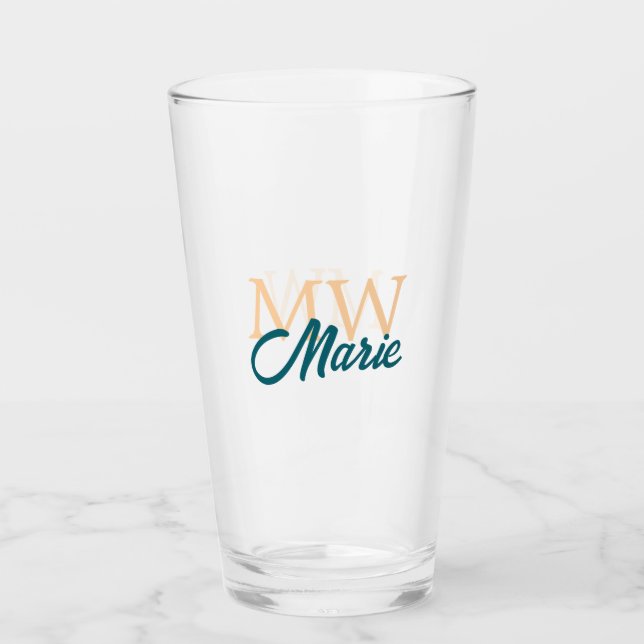 einfaches minimales Namensmonogramm orange blau fe Glas (Vorderseite)