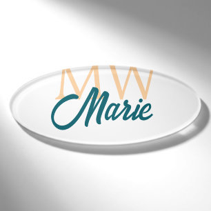 einfaches minimales Namensmonogramm orange blau fe Namenschild