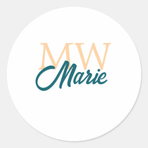 einfaches minimales Namensmonogramm orange blau fe Runder Aufkleber
