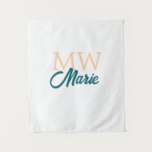 einfaches minimales Namensmonogramm orange blau fe Wandteppich