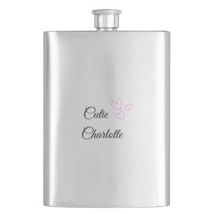 einfaches minimales rosa Herz Glitter Funkeln Name Flachmann