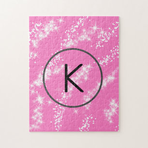 einfaches minimales weißes Monogramm rosa Glitter-