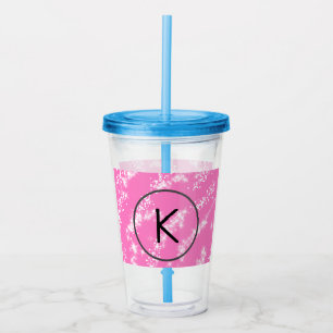einfaches minimales weißes Monogramm rosa Glitter- Acryltrinkbecher