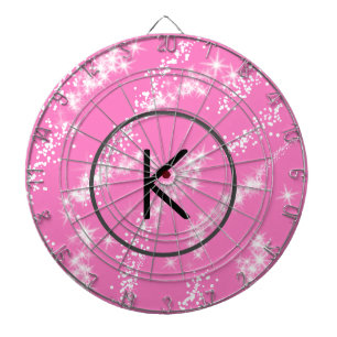 einfaches minimales weißes Monogramm rosa Glitter- Dartscheibe