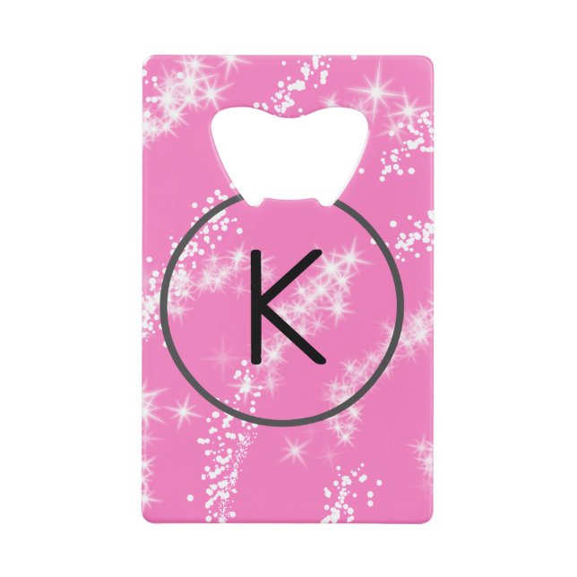 einfaches minimales weißes Monogramm rosa Glitter- Geldbeutel Flaschenöffner (Vorderseite)