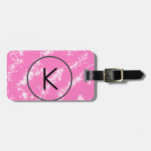 einfaches minimales weißes Monogramm rosa Glitter- Gepäckanhänger