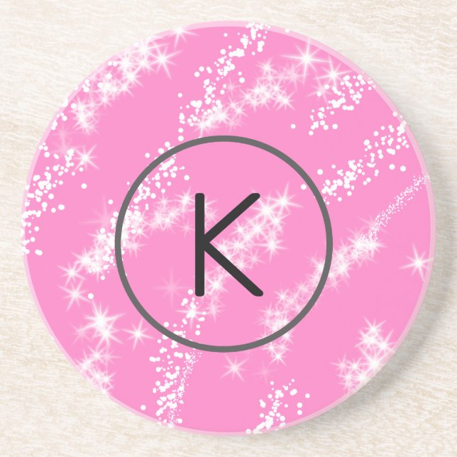 einfaches minimales weißes Monogramm rosa Glitter- Getränkeuntersetzer (Vorne)